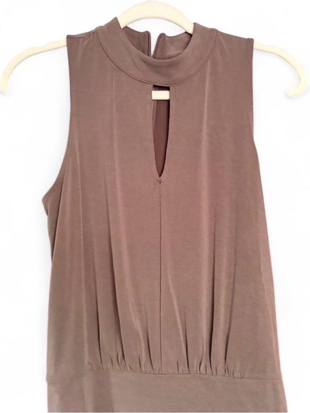 White House Black Market Taupe Mock Neck Keyhole Tank